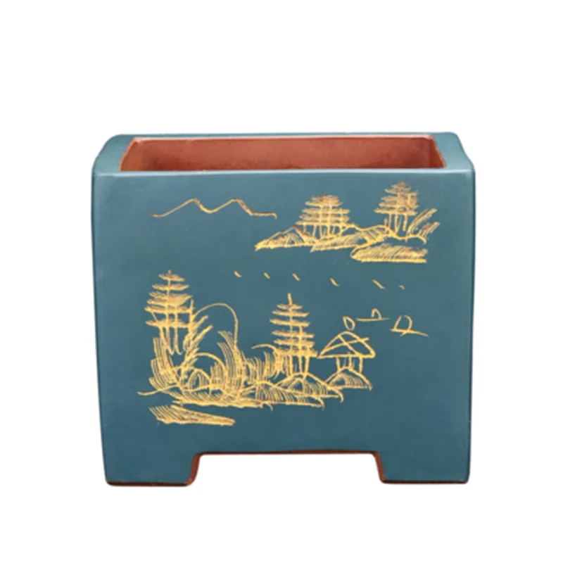 

Yixing Zisha Quartet Handmade Bonsai Flower Basin Planting Trees Wenzhu Landscaping Breathable Pot Desktop Balcony Vase