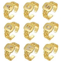 a z alphabet initials cz women ring letters gold color open cuff lady finger ring wedding punk chunky adjustable signet trendy