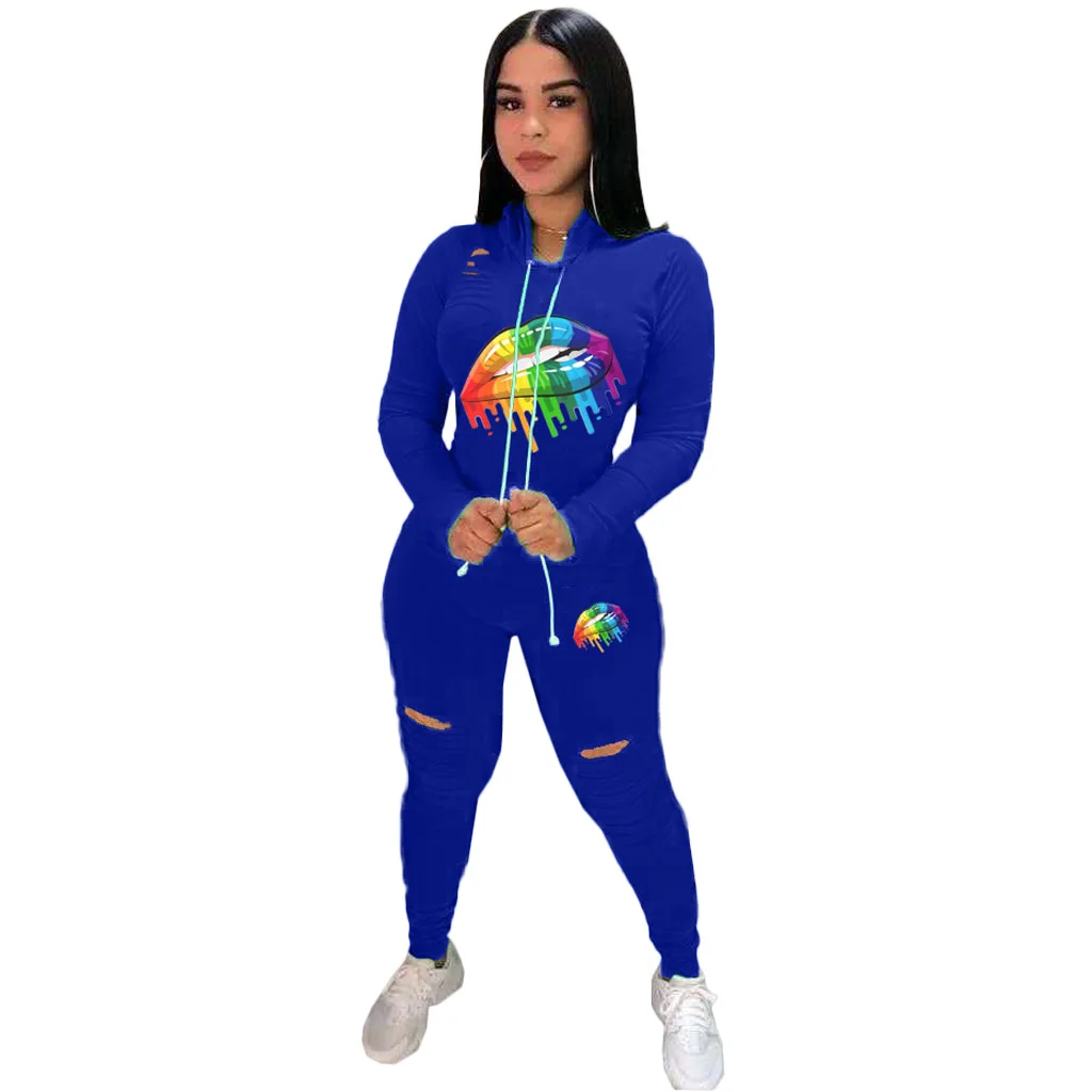 Зимний женский комплект с принтом в виде рта толстовки свитшоты леггинсы штаны