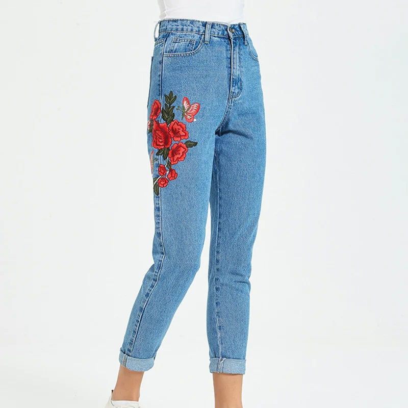 Джинсы женские прямые из чистого хлопка с вышивкой на весну | Женская одежда