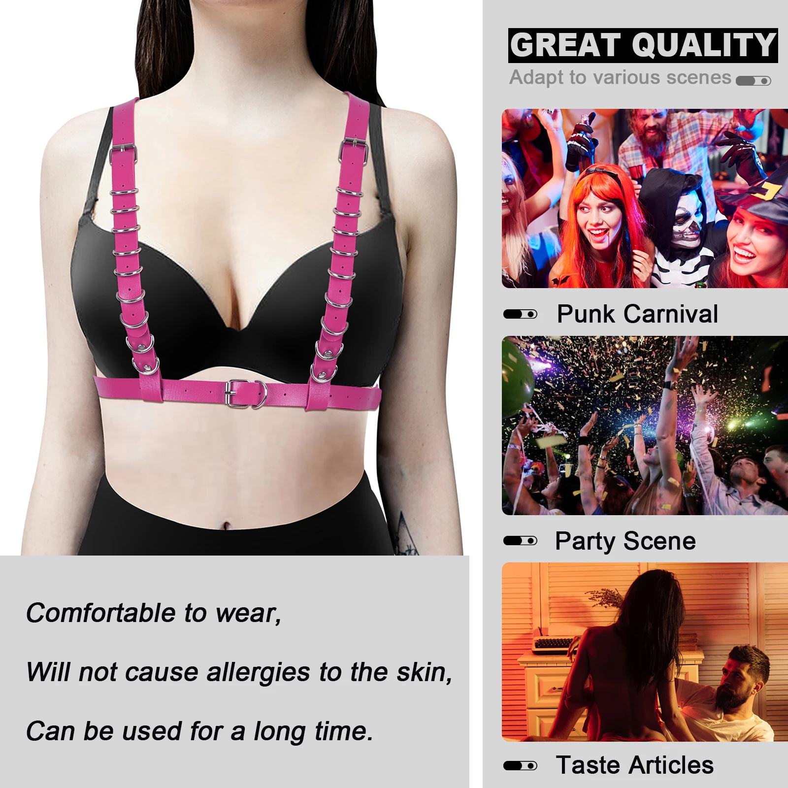 

Leather Open Bust Bra Adjustable Waistband Suspender Body Harness Women's Underwear Exotic Accessories Chest Bondage Club Orgy