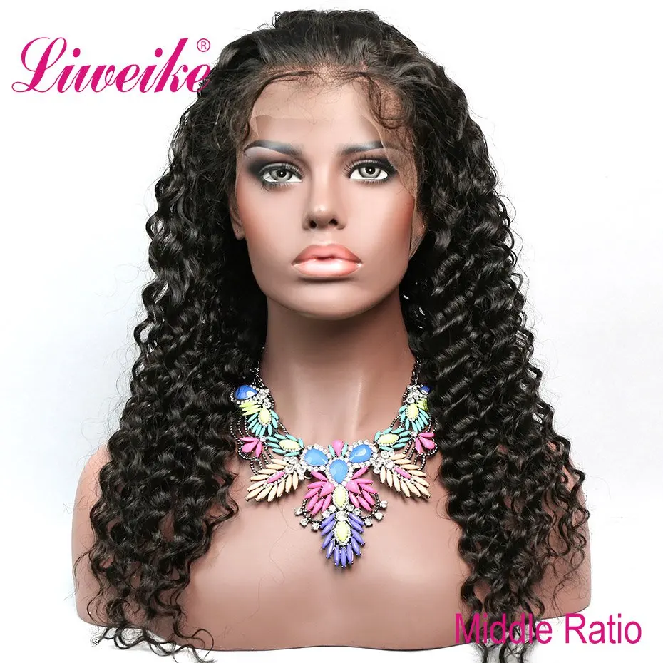 Liweike глубокая волна 13*4 Кружева фронта парики Remy человеческие волосы 150% 180%