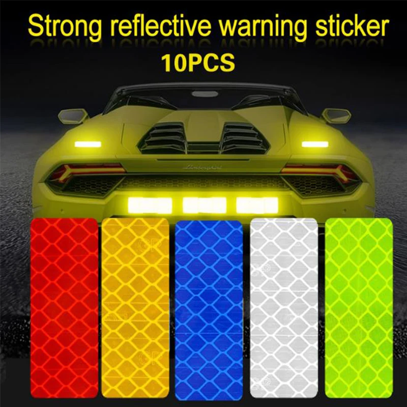

10 pcs Square Rectangle Car Safety Mark Decal Warning Tape Reflective Stickers For Bicycle Car Exterior Decoration Accessories