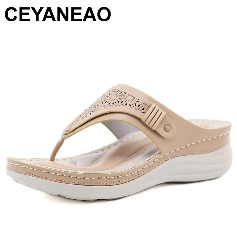 

CEYANEAOSummer женские шлепанцы для ванной на платформе, сандалии на танкетке, пляжные шлепанцы, женские модные шлепанцы с вырезами