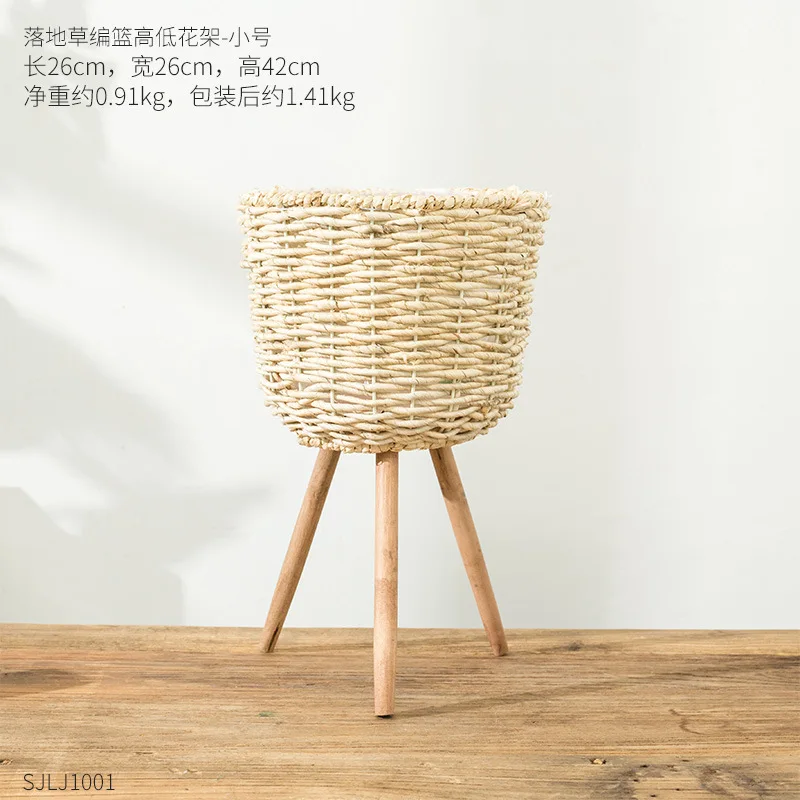 

Handmade Bamboo Storage Baskets Laundry Straw Patchwork Wicker Rattan Seagrass Belly Garden Flower Pot Planter Basket