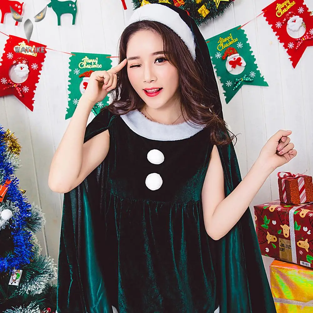 

WAYLIKE Cute Christmas Shawl Suit Christmas Costume Adult Female Bar Party Costume Christmas Costume Dance Party Dress