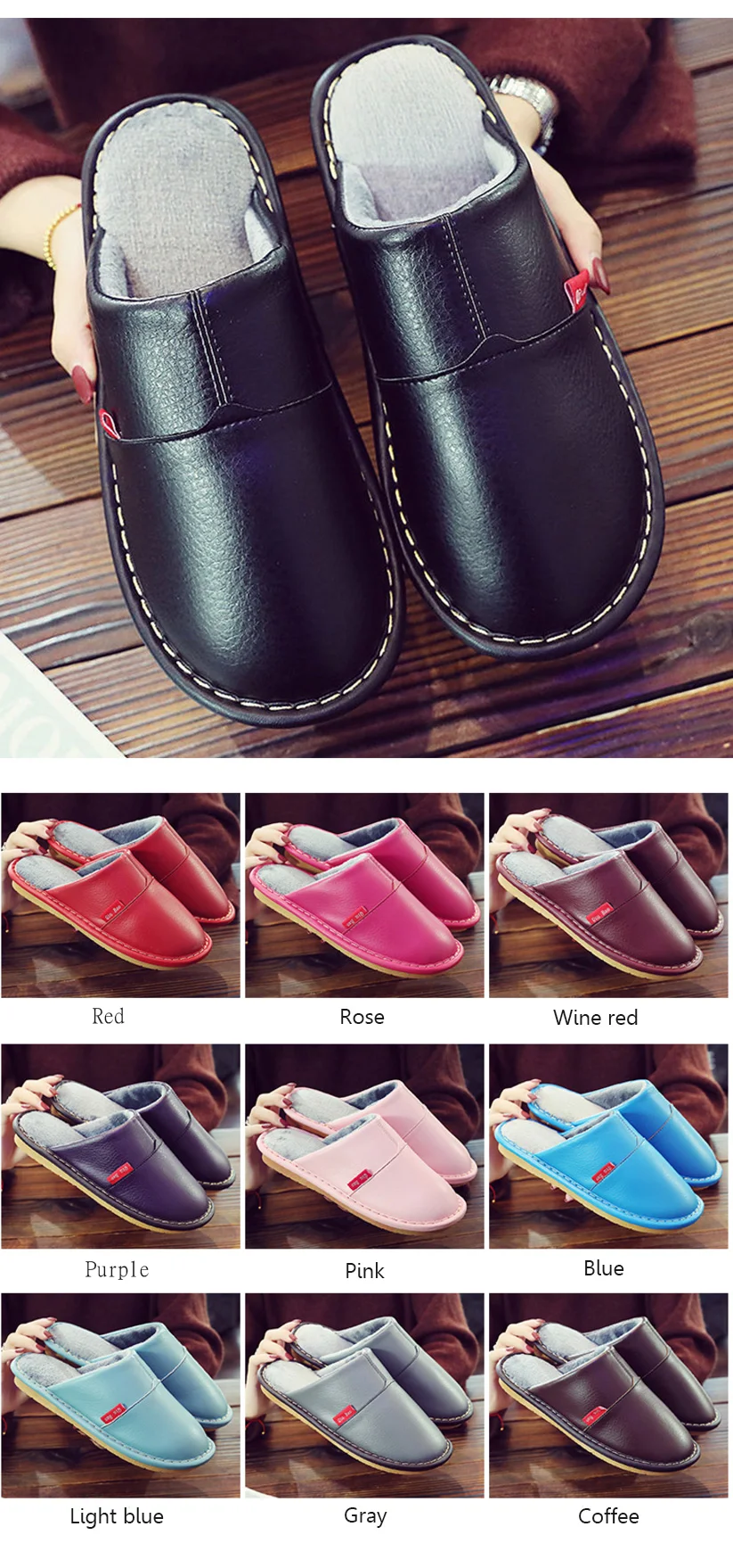 Plus size 45/46 Unisex home slippers women winter leather shoes microfiber high quelity female house slippers short plush shoes