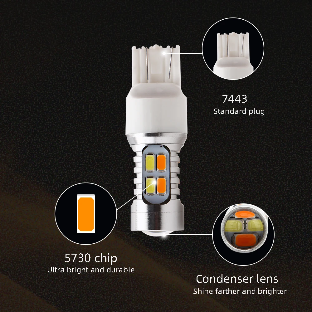YM E-Bright 2 шт. 7443 7444NA 5730 20 SMD T20 Светодиодные Автомобильные Лампы янтарного/белого