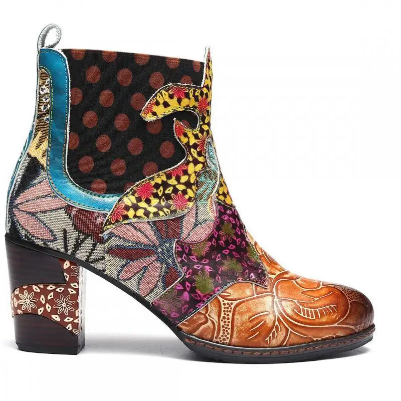 Vintage Leather Round Toe Ankle Boots For Women Pu Leather Retro Shoes Woman Block High Heels Women Boots 2020 Booties