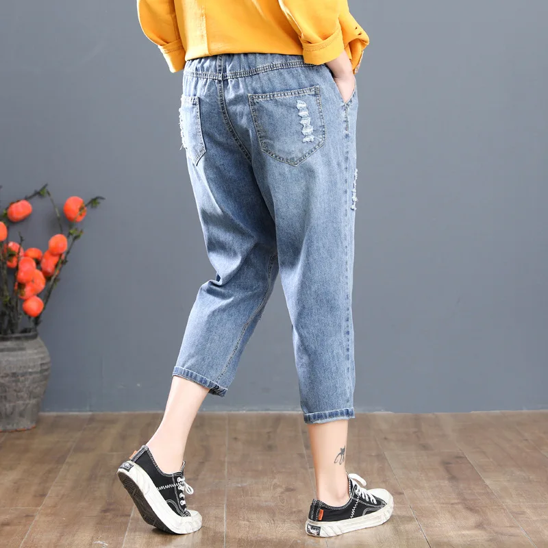 Женские джинсы с вышитыми буквами свободные длиной до икры повседневные брюки