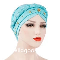 spring and autumn headwear inlaid rhine stone towel hat milk silk single braid national headwear manufacturer wholesale