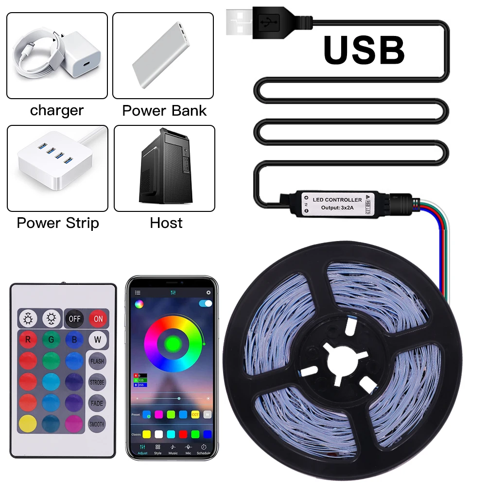 Светодиодная лента 5 В USB гибкая подсветка для телевизора 5050 RGB с диодами телефона