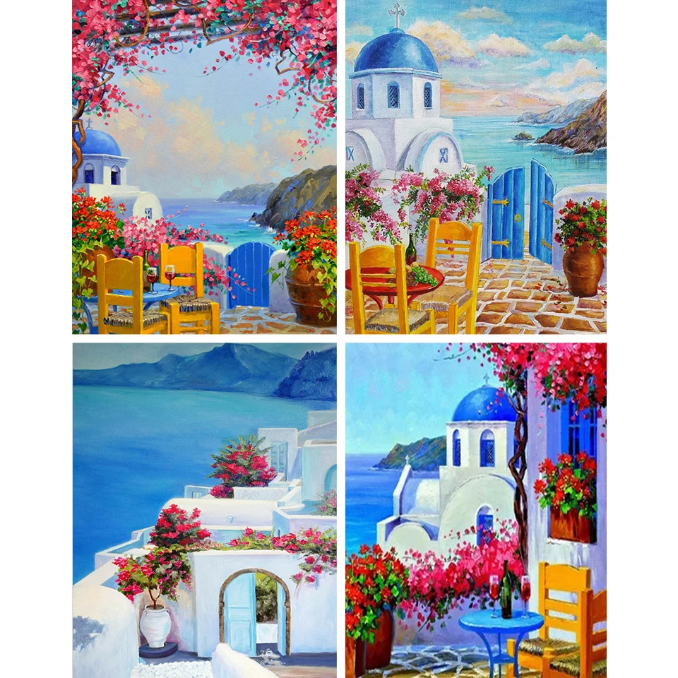 

5D DIY Diamond Painting Sea Garden House Cross Stitch Kit Full Drill Embroidery Landscape Mosaic Art Picture of Rhinestone Decor