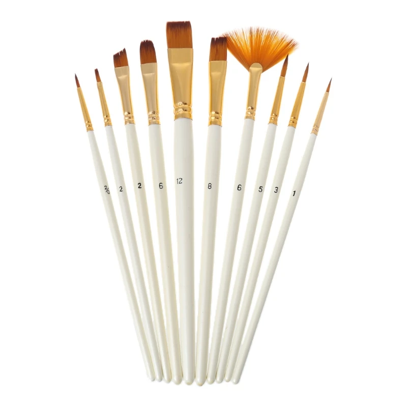 

10pcs Nylon Hair Wooden Handle Watercolor Paint Brush Pen Oil Acrylic Painting