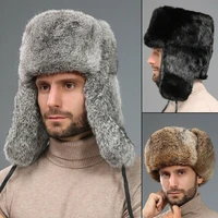new winter bomber hats for men faux rabbit fur soft warm thicken hat fashion ear protection windproof ski cap earflap hat men