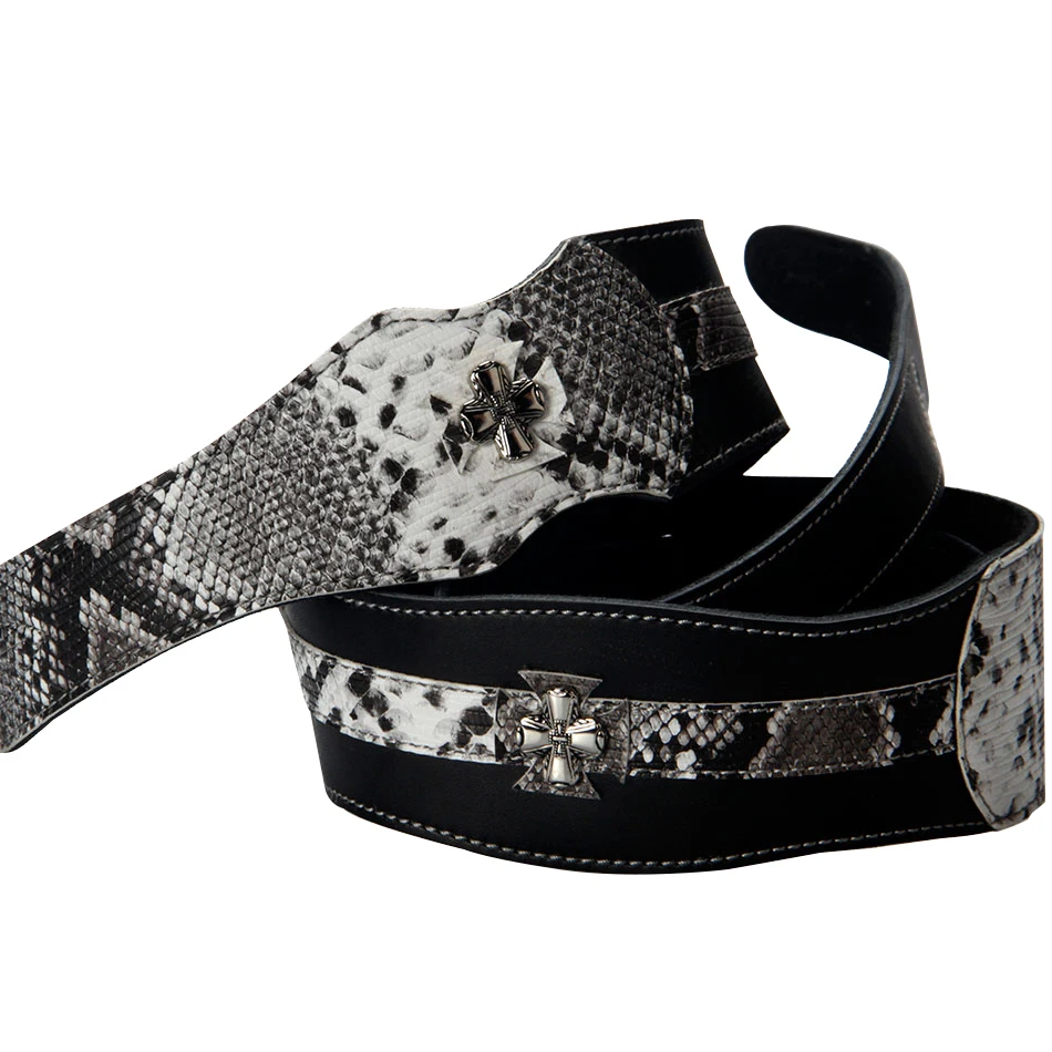 Ремешок BATESMUSIC для гитары с изображением змеи белого и черного цветов материал