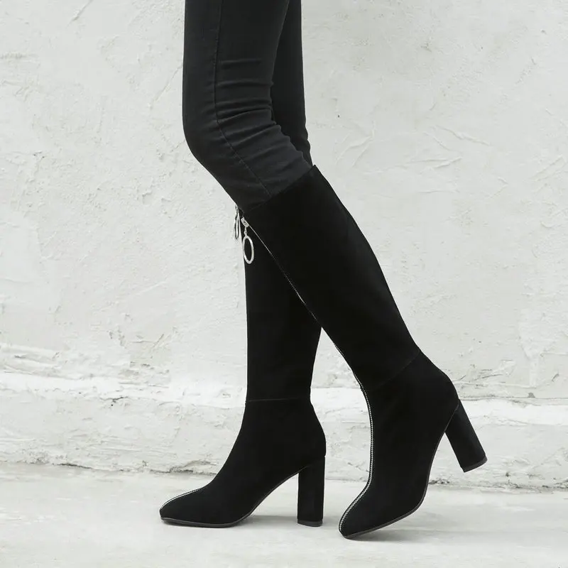 

Boots Women Autumn Winter Genuine Leather Warm Side Zipper Women Round Toe Boots Knee High Boots