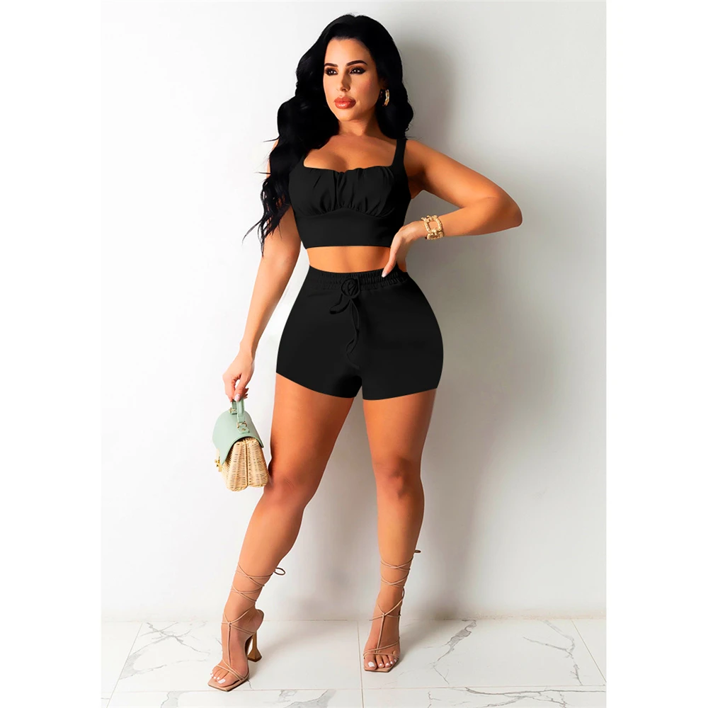 

Q21y810 Europe and the United States summer women's solid color sexy fashion vest shorts two-piece set available from stock