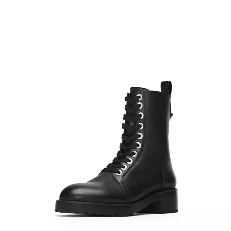 Зимние ботинки 2020 г. Черные байкерские короткие Ботинки Martin из натуральной кожи с