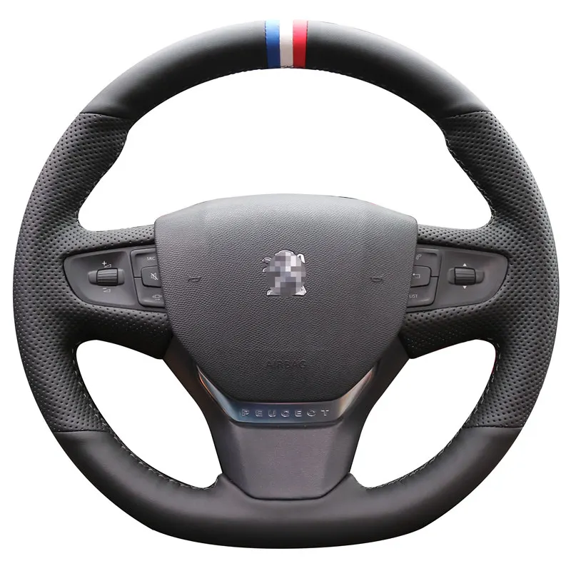 

For Peugeot 408 DIY hand-stitched leather car steering wheel cover