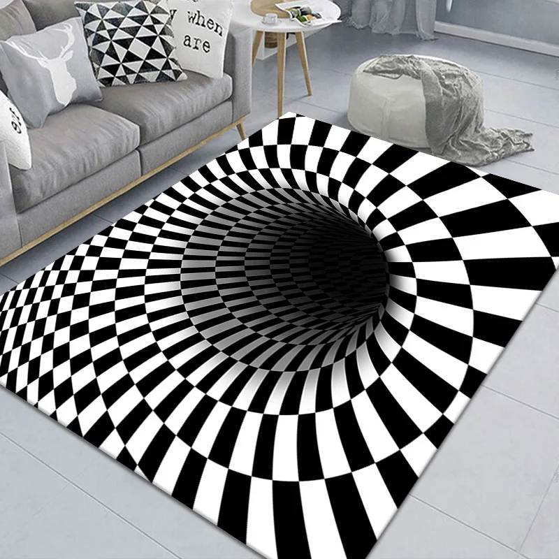 New 3D Vortex Illusion Black White Carpet Areas Rug Non-slip Kitchen Floor Mat Abstract Geometric Living Room Bedroom Decor | Дом и сад