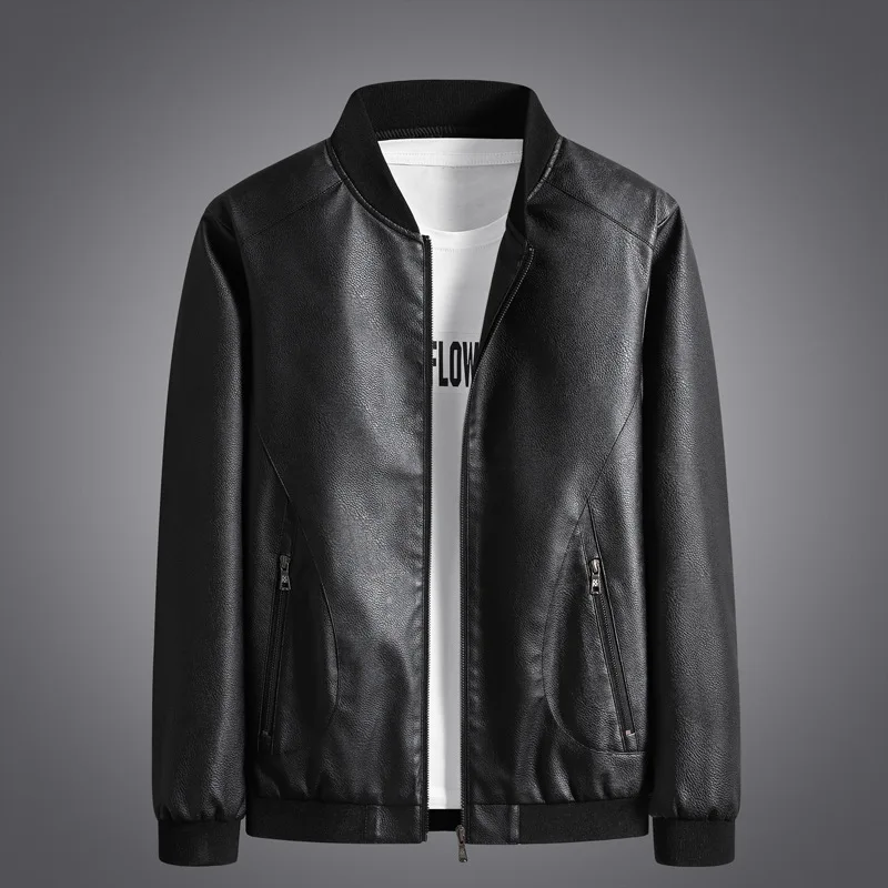 

Куртка мужская демисезонная из ПУ кожи, Байкерская бейсбольная куртка для мотоциклиста, модная повседневная однотонная верхняя одежда