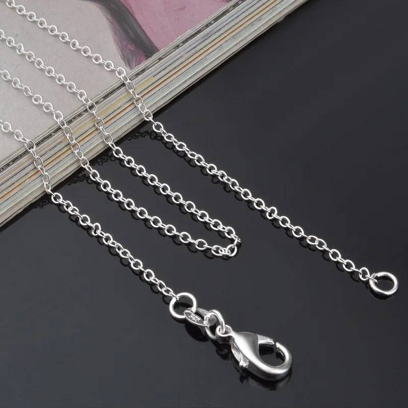 Wholesale Price 5pcs/Lot 18''45cm Simple Fashion 925 Silver 1mm Basic Chain Necklaces Women Jewelry images - 6
