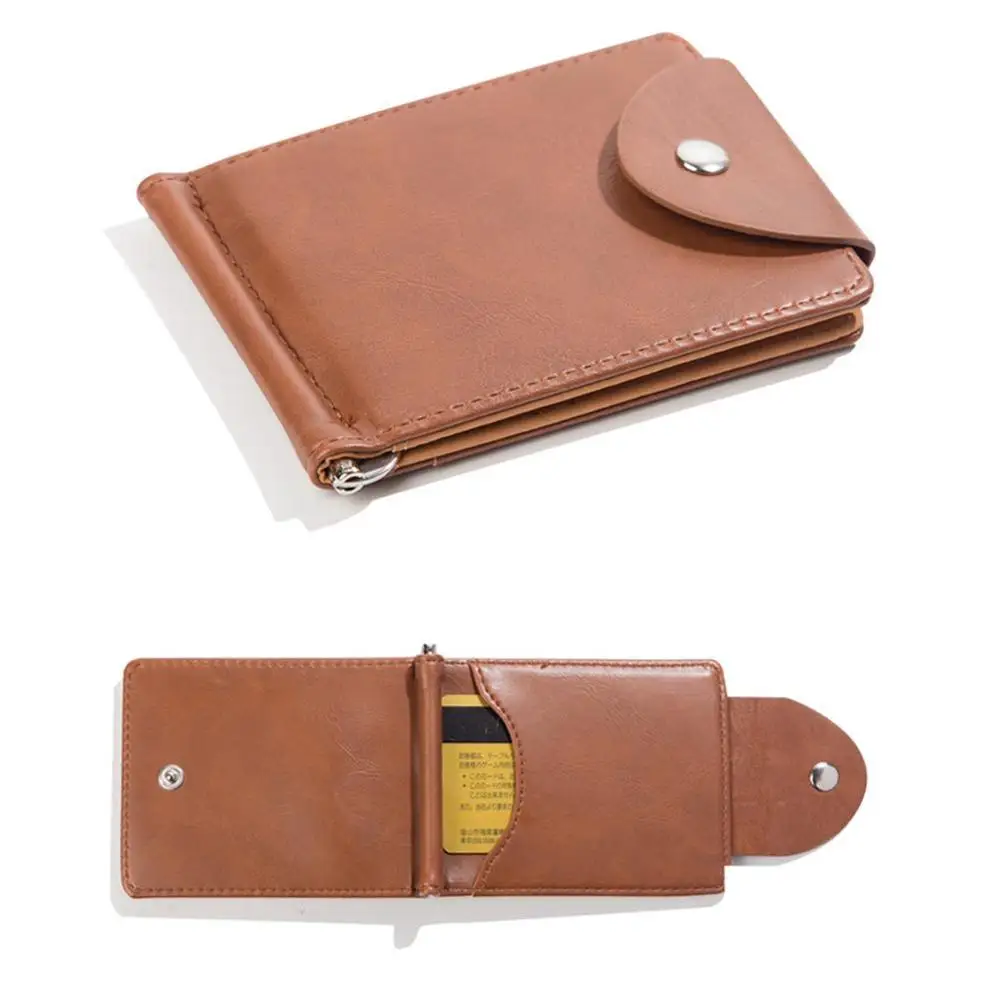 

New Pu Leather Men Money Clip Simple Solid Multifunctional Thin Card Clip Wallet Portable Fashion Black Color Money Holder