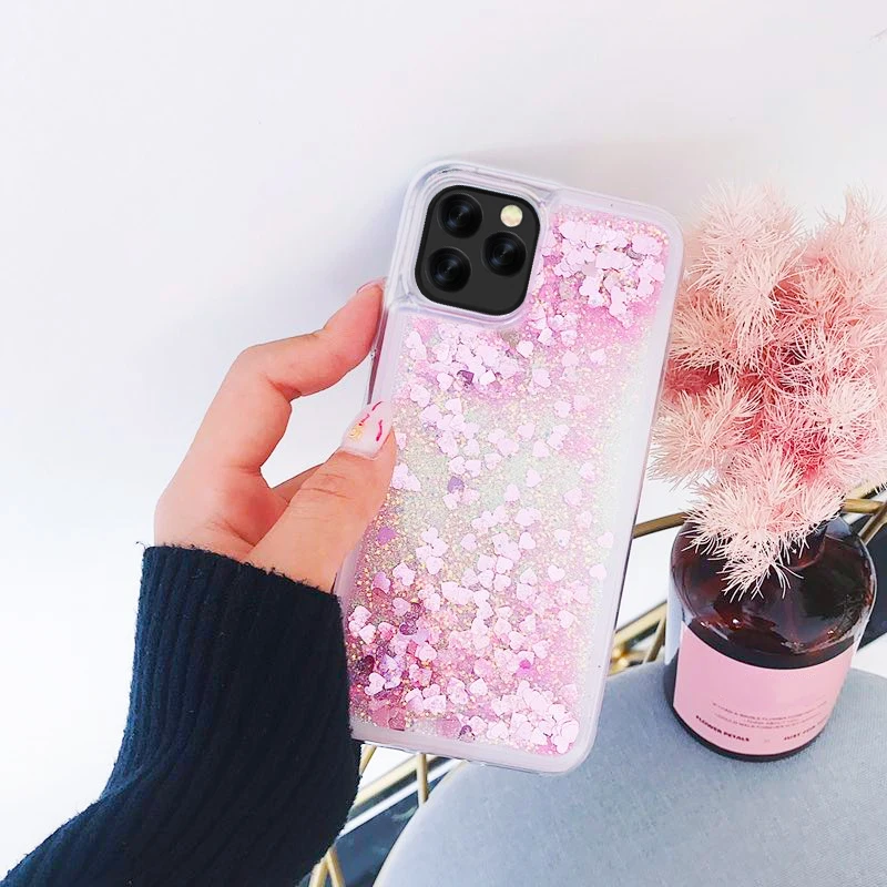 Блестящий чехол для телефона с сердечками для iphone 11 X XR XS MAX, жидкий зыбучий песок, чехол для iphone 5 5S se, 6 S, 6, 7, 8 Plus, Блестящие Блестки