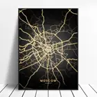 Казань, Москва, Санкт-Петербург, Россия, черно-золотой Холст, настенная художественная карта, плакат