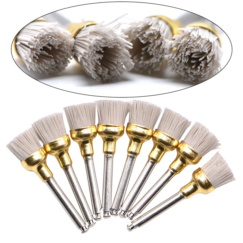 

10pcs/bag Dental Teeth Polishing Brushes Alumina Material Latch Flat Bowl Sharp Polisher Brush for Contra Angle Handpiece