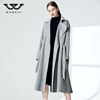 double sided cashmere coat womens autumn and winter 2021 drawstring waist loose medium and long double sided wool coat