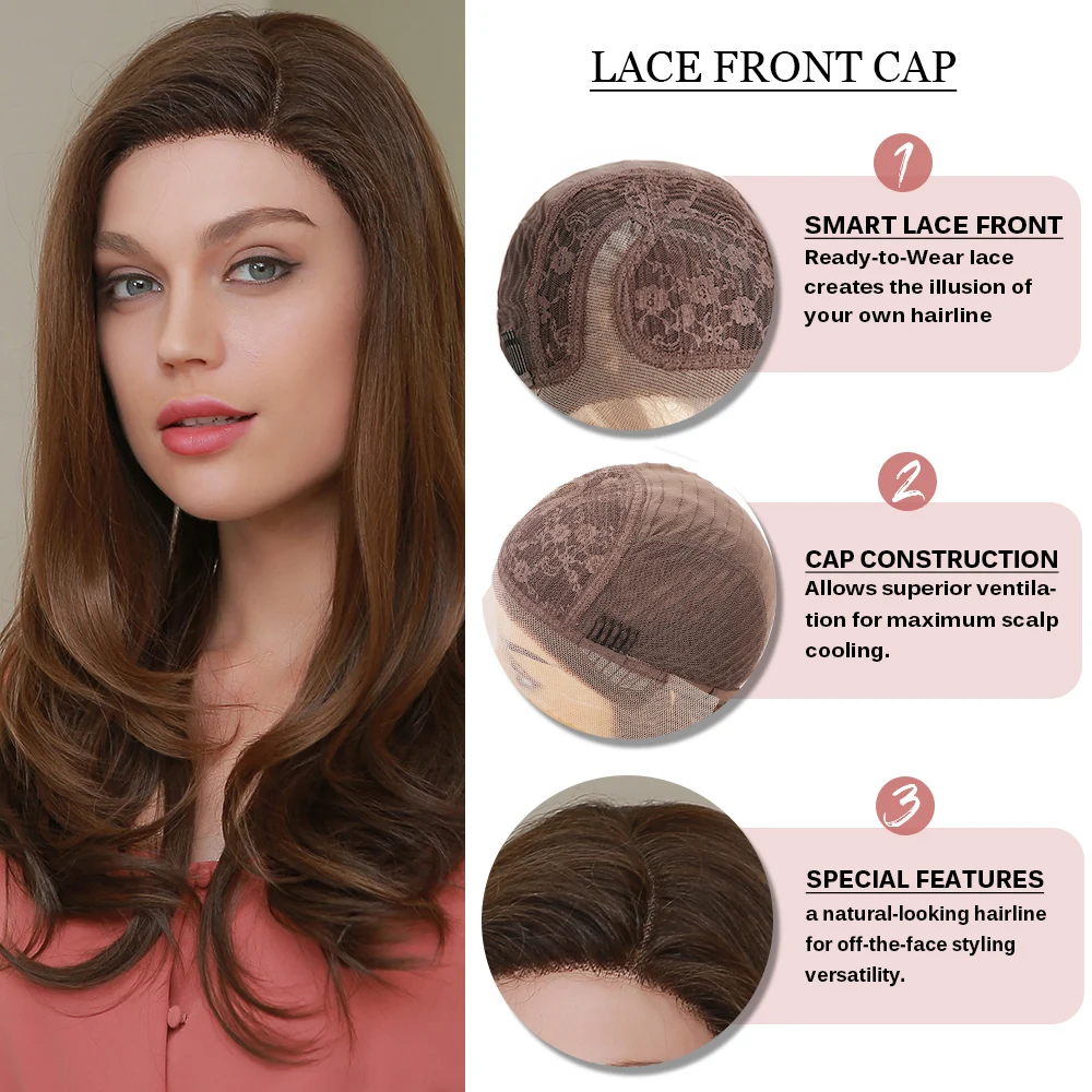 

ALAN EATON Long Lace Part Wigs for Black Women Afro Ombre Brown Black Natural Body Wave Cosplay Lace Front Synthetic Hair Wigs