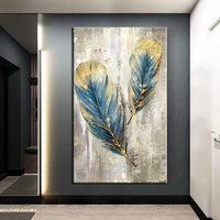 hand painted canvas art personality feather abstract geometric oil painting gold foil modern home decoration for living room