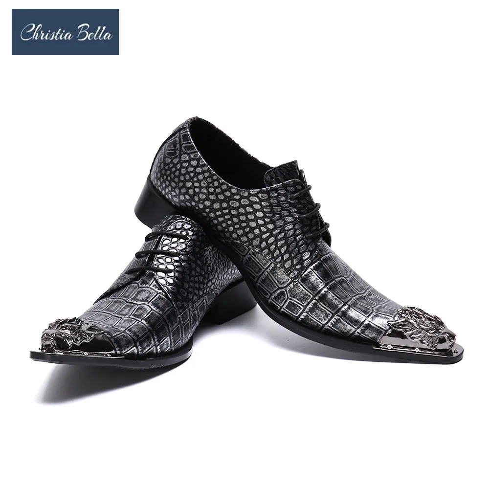 Christia Bella Business Style Men Lace-Up Dress Shoes Crocodile Pattern ...