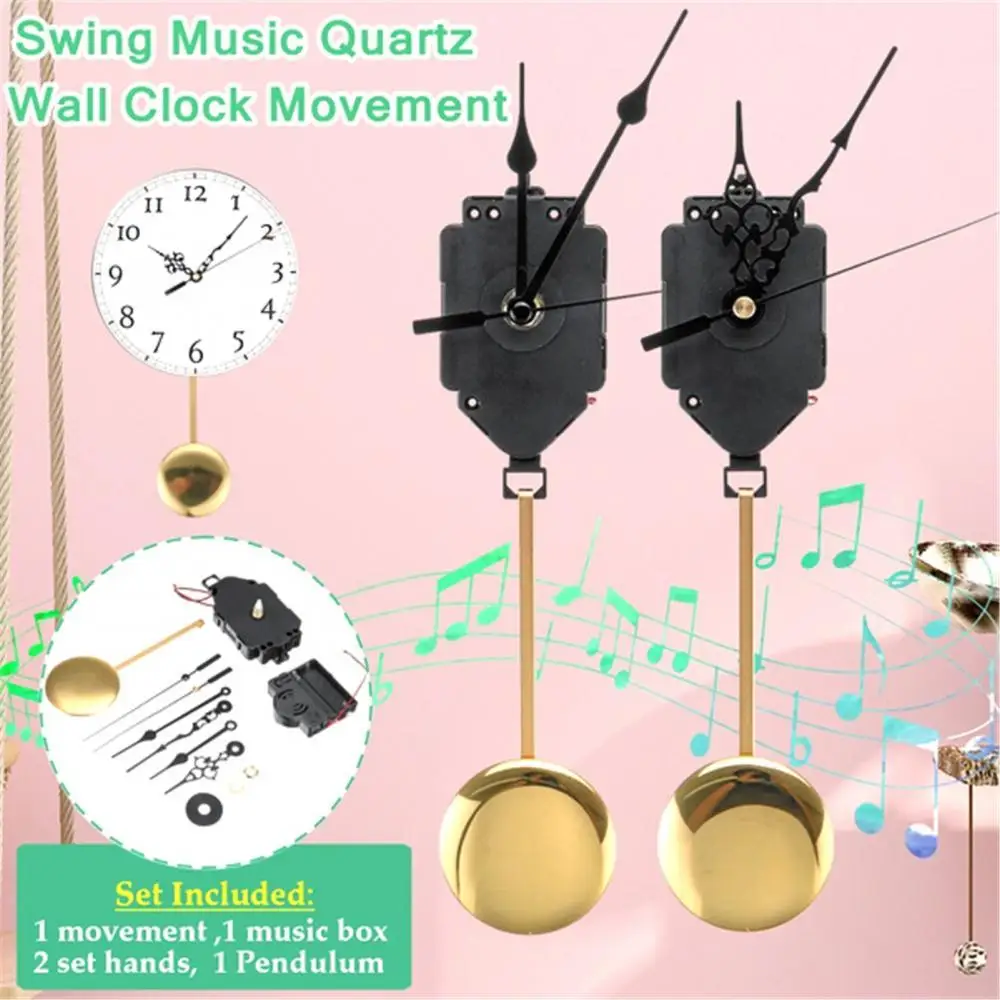 DIY Wall Clock Hourly Time Swing Movement Quartz Pendulum Trigger Clock Chime Music Box Kit with 2 Pairs of Hands and Pendulum