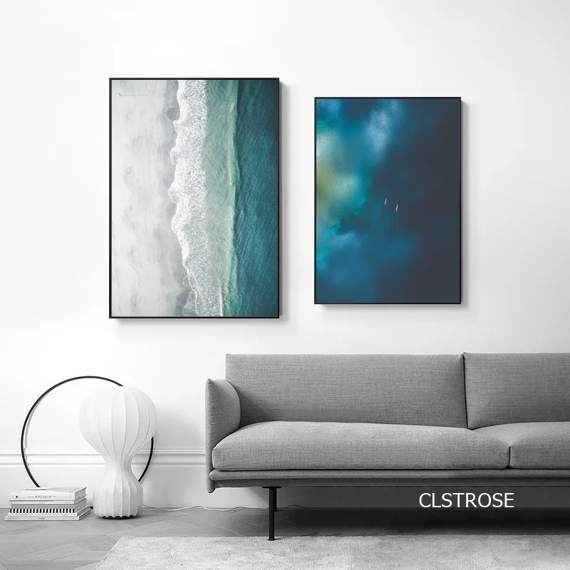 Скандинавский современный стиль красивые синие морские глубокие плакаты с