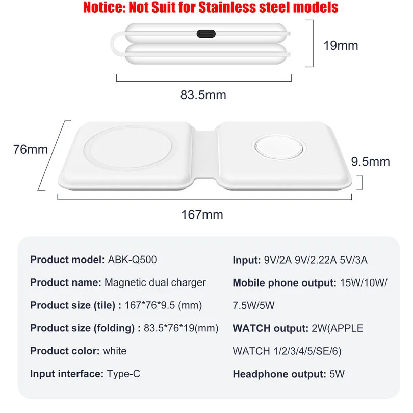 

2in1 Wireless Magnetic Magsafing Duo Charger For iPhone 12 Pro Max Mini 15W Qi Fast Charger For Apple Watch magnetic Charger