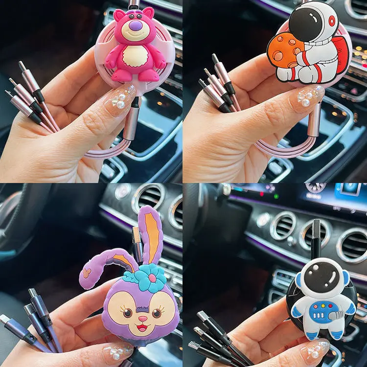 disney 3in1 data usb cable fast charger charging cable for iphone android huawei xiaomi universal cartoon cute phone data lines free global shipping