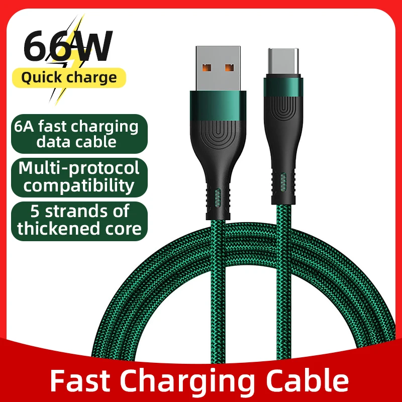 

6A USB Chaging Cable 66W QC3.0 Fast Charging Data Transmission Charger Cable For iPhone 12 13 11Huawei Samsung Xiaomi Wire Cord
