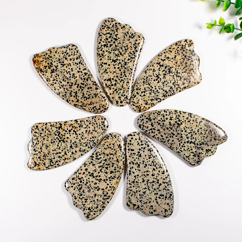 

Natural Jade Guasha Speckle Stone Guasha Body Facial Eye Scraping Massage Tool 1PC