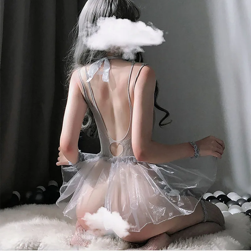 

Sexy Lingerie Hollow Out Hot Maid Cosplay Uniform Open Chest Erotic Nightgown Siamese Net Clothes Stockings