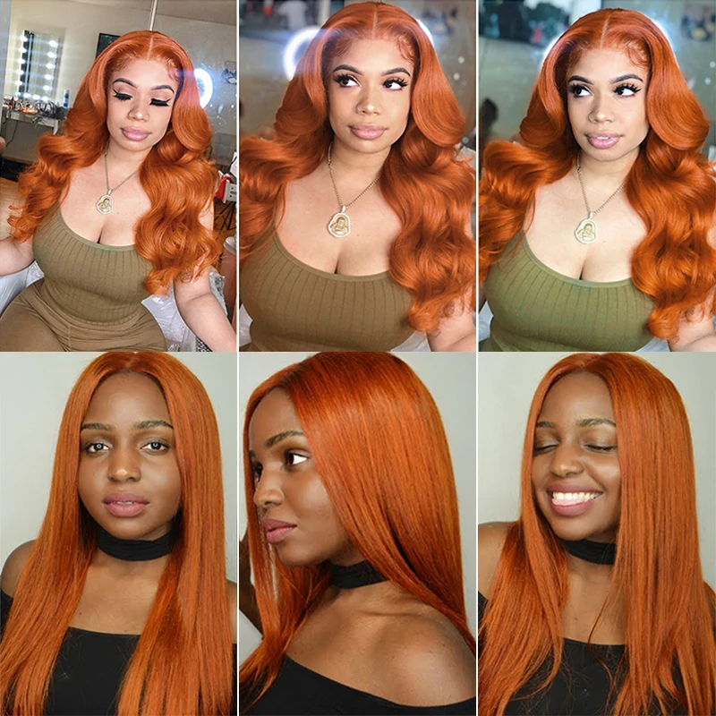

Ginger Orange Body Wave Synthetic Lace Front Wigs For Black Women Cosplay Glueless Heat Resistant Daily Baby Hair Preplucked