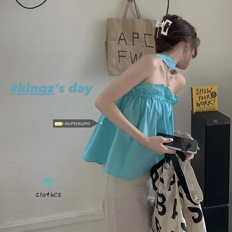 

Design Sense Suspender Vest Of Minority Hanging Neck Women's Wear In Summer Wide Truffle Back Short Spice Girl Sleeveless Top