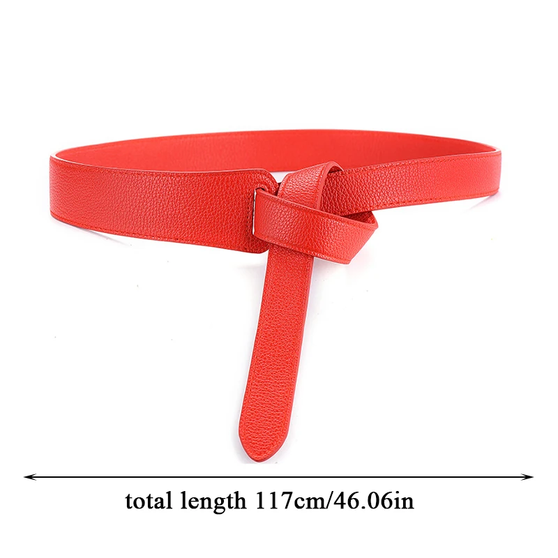 Однотонный тонкий декоративный ремень из искусственной кожи с узелком длинный