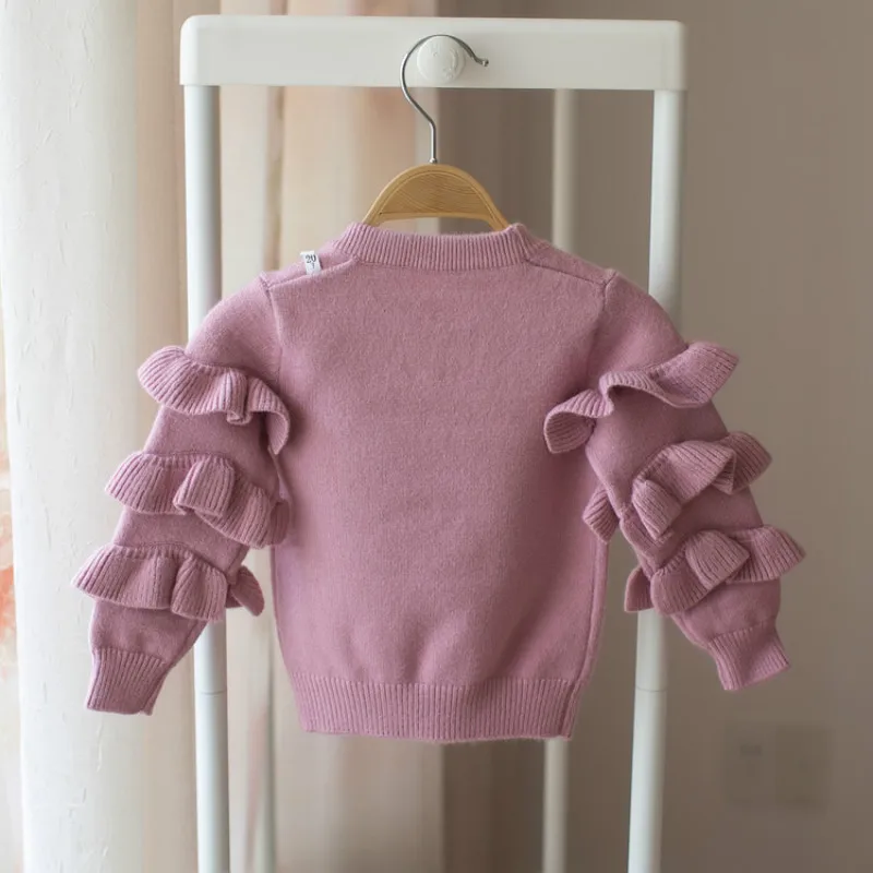 Свитер для девочек, Осень-зима 2019, детский вязаный свитер с рукавом лотоса, Однотонная рубашка для девочек от AliExpress RU&CIS NEW