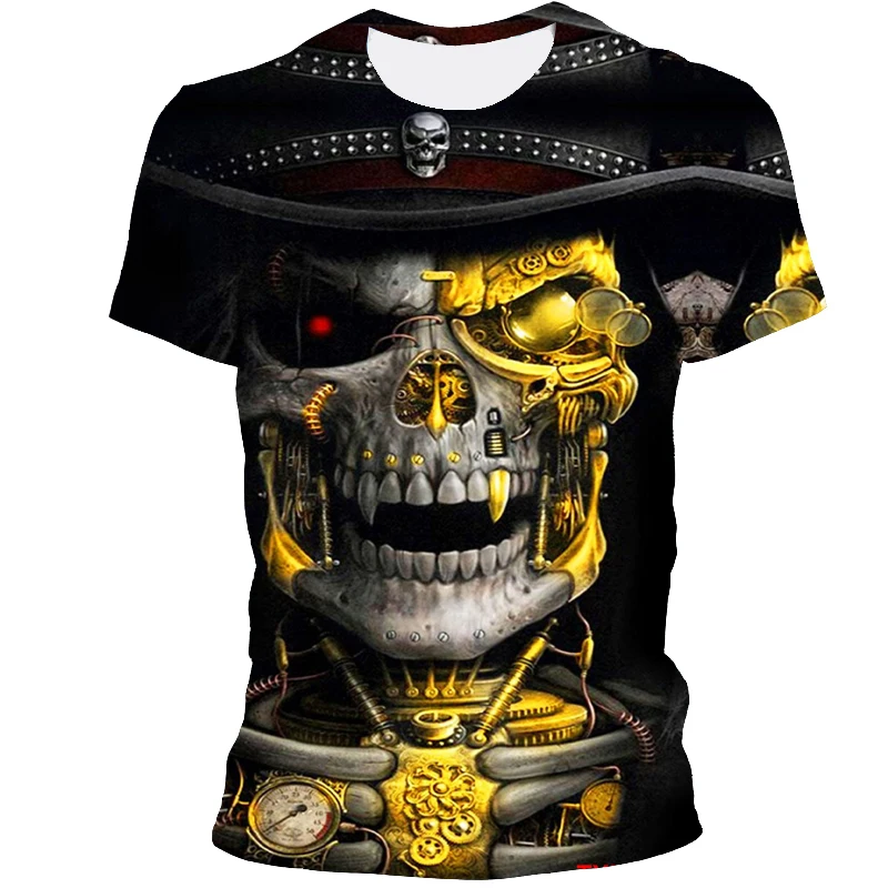 

2021 Men's New 3D Printed Horror Funny Skull Fashion Short Sleeve Fashion Round Neck T-Shirt