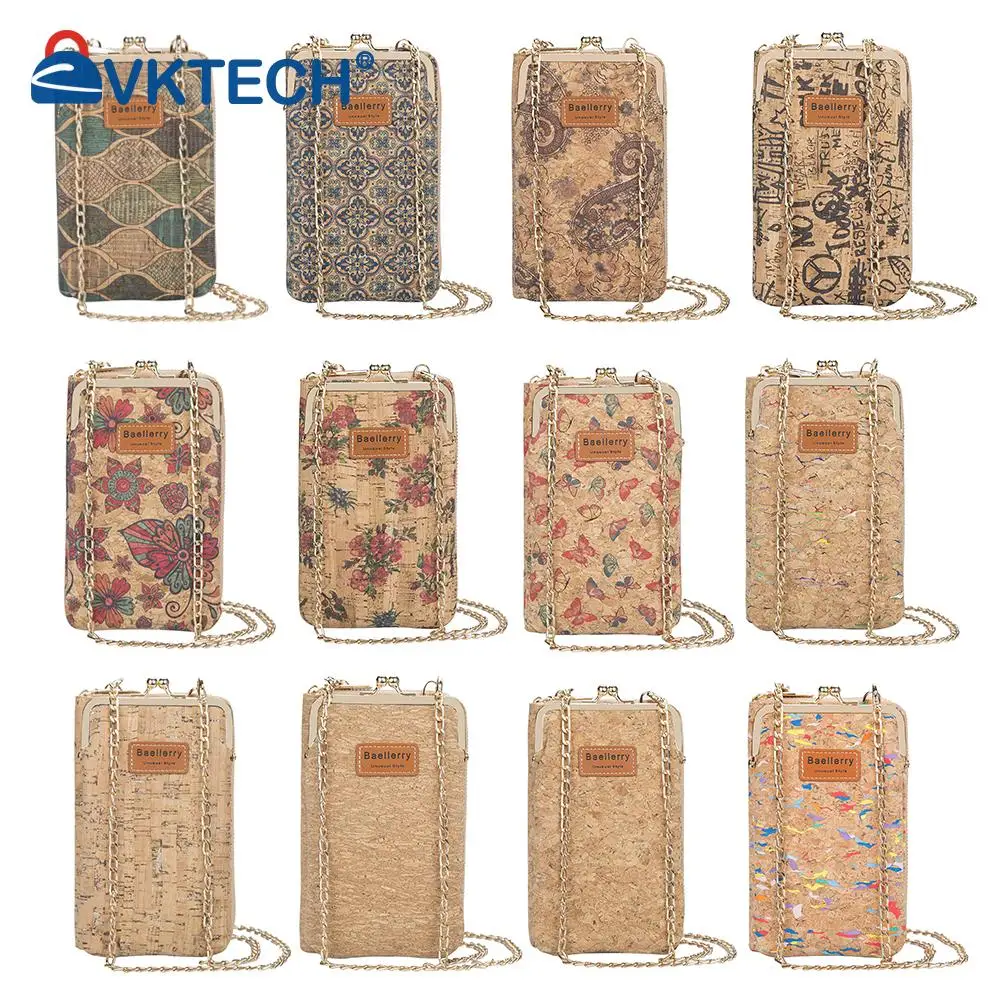 

Винтажный женский длинный кошелек из пробки, Повседневная Дамская сумочка-мессенджер через плечо на цепочке, миниатюрный чемоданчик для те...