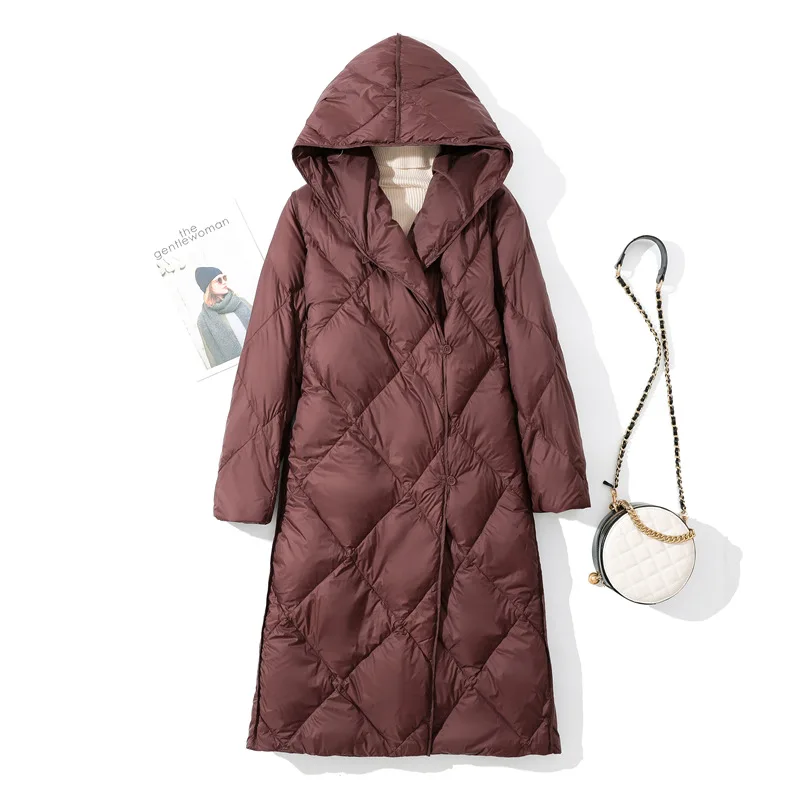 

2021 Winter New Women Turtleneck White Duck Down Coat Single-Breasted Warm Parkas Down Mid-Length Jacket