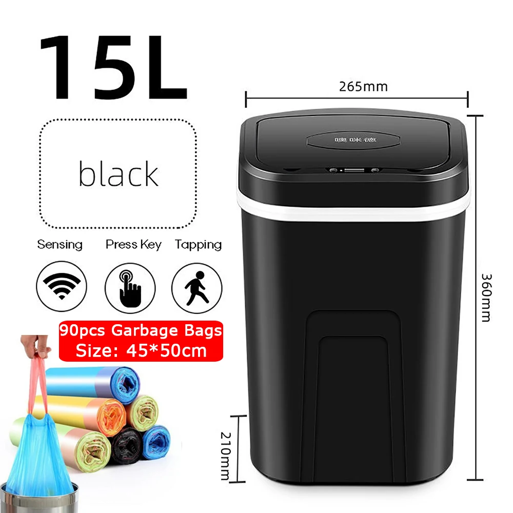 

15L Intelligent Automatic Touchless Trash Can Smart Motion Sensor Dustbin Electric Waste Bin Home Rubbish Can Kitchen Garbage